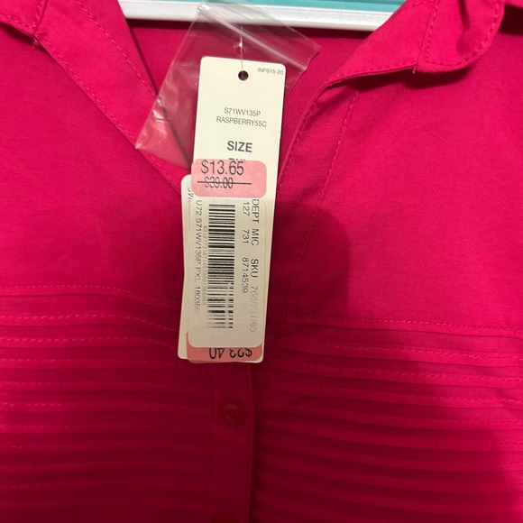 Investments Petite Button Down Shirt PXL Pink Pleated Detail 3/4 Sleeve Career - Picture 4 of 8